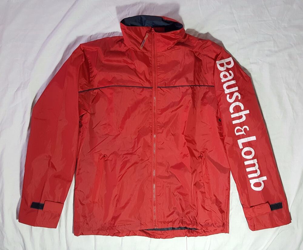 Vintage Rare Bausch & Lomb Spellout Hooded Windbreaker Jacket Size Small